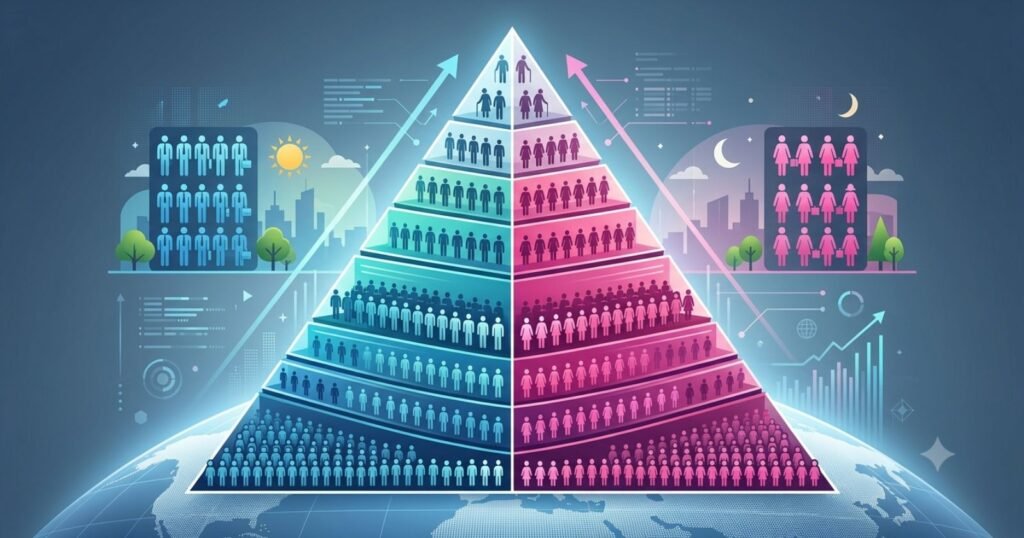 World Population Pyramid: From Base to Peak, 1950-2100
