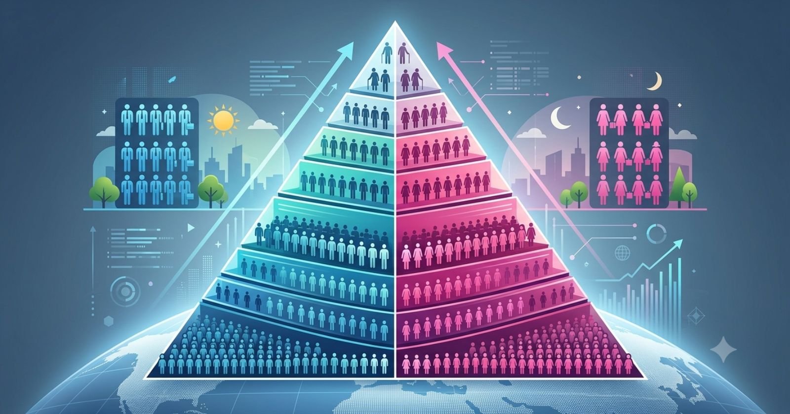 World Population Pyramid: From Base to Peak, 1950-2100